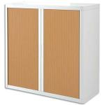 PAPERFLOW Armoire à rideau easyOffice, 2 étagères corps: blanc, rideaux: hêtre, métal et polystyrène, rideaux en lamelles de polypropylène, avec 2 étagères, livraison composée de 2 colis dimensions: (L)1100 x (P)415 x (H)1040 mm (E1CT0009700042)