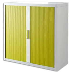 PAPERFLOW Armoire à rideau easyOffice, 2 étagères corps: blanc, rideaux: vert, métal et polystyrène, rideaux en lamelles de polypropylène, avec 2 étagères, livraison composée de 2 colis dimensions: (L)1100 x (P)415 x (H)1040 mm (E1CT0005300042)