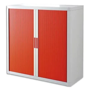 PAPERFLOW Armoire à rideau easyOffice, 2 étagères  corps: blanc, rideaux: rouge, métal et polystyrène, rideaux en lamelles de polypropylène, avec 2 étagères, livraison composée de 2 colis dimensions: (L)1100 x (P)415 x (H)1040 mm (E1CT0009800042)