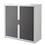 PAPERFLOW Armoire à rideau easyOffice, 2 étagères  corps: blanc, rideaux: anthracite, métal et polystyrène, rideaux en lamelles de polypropylène, avec 2 étagères, livraison composée de 2 colis dimensions: (L)1100 x (P)415 x (H)1040 mm (E1CT0009900042)
