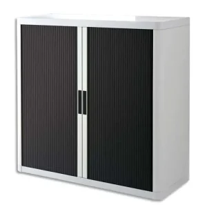 PAPERFLOW Armoire à rideau easyOffice, 2 étagères corps: blanc, rideaux: noir, métal et polystyrène, rideaux en lamelles de polypropylène, avec 2 étagères, livraison composée de 2 colis dimensions: (L)1100 x (P)415 x (H)1040 mm (E1CT0010000042)
