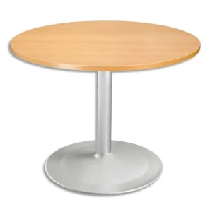 Table ronde D100 cm, épaisseur 2,5 cm - Pied Tulip D80 cm, hauteur cm hêtre aluminium