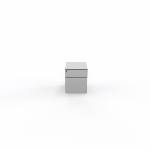 Caisson mobile métal gris aluminium L. 42 x P. 53,3 x H. 50,5 cm - top métal - 2 tiroirs dont un dossiers suspendus