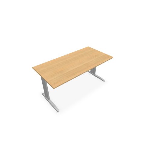 Table de bureau rectangulaire IdoL L. 160 x P. 80 cm décor chêne clair sur pieds L fixes décentrés et voile de fond métal finition gris aluminium - carter finition gris aluminium