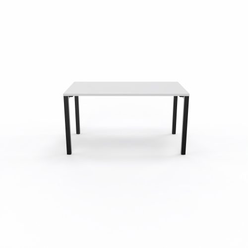 Bureau rectangle Arial L. 140 cm x P 80 cm EP25mm mélamine blanc neige pied carré arche fixe métal lisse noir
