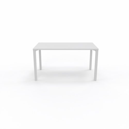 Bureau rectangle Arial L. 140 cm x P 80 cm EP25mm mélamine blanc neige pied carré arche fixe métal lisse blanc