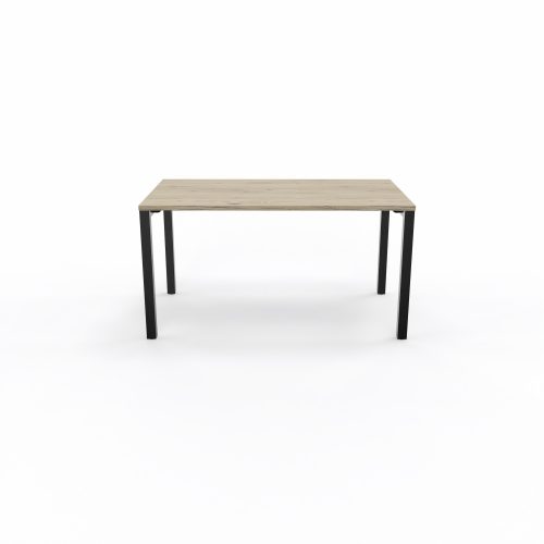 Bureau rectangle Arial L. 140 cm x P 80 cm EP25mm mélamine chêne Brunswick pied carré arche fixe métal lisse noir
