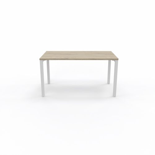 Bureau rectangle Arial L. 140 cm x P 80 cm EP25mm mélamine chêne Brunswick pied carré arche fixe métal lisse blanc