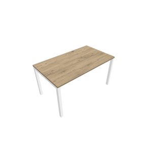 Bureau rectangle Arial L. 140 cm x P 80 cm EP25mm mélamine chêne Brunswick pied carré arche fixe métal lisse blanc
