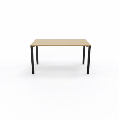 Bureau rectangle Arial L. 140 cm x P 80 cm EP25mm mélamine chêne clair pied carré arche fixe métal lisse noir