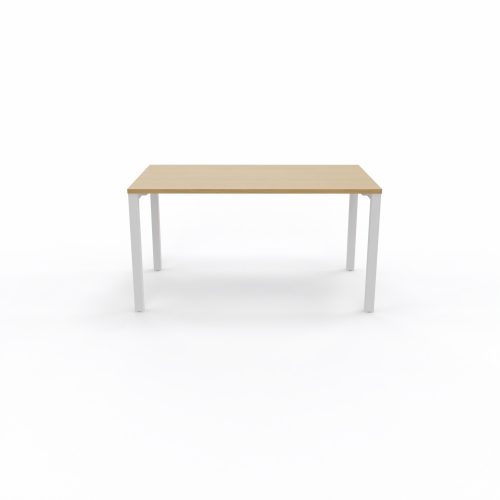 Bureau rectangle Arial L. 140 cm x P 80 cm EP25mm mélamine chêne clair pied carré arche fixe métal lisse blanc