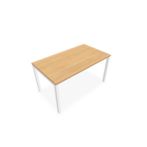 Bureau rectangle Arial L. 140 cm x P 80 cm EP25mm mélamine chêne clair pied carré arche fixe métal lisse blanc
