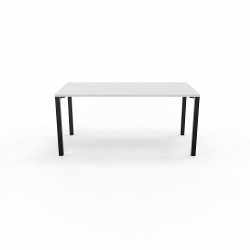Bureau rectangle Arial L. 160 cm x P 80 cm EP25mm mélamine blanc neige pied carré arche fixe métal lisse noir