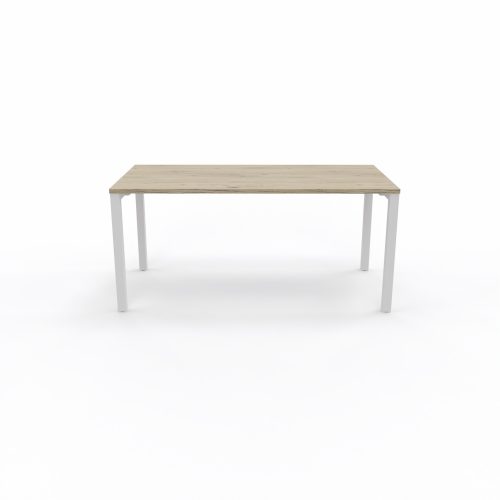 Bureau rectangle Arial L. 160 cm x P 80 cm EP25mm mélamine chêne Brunswick pied carré arche fixe métal lisse blanc
