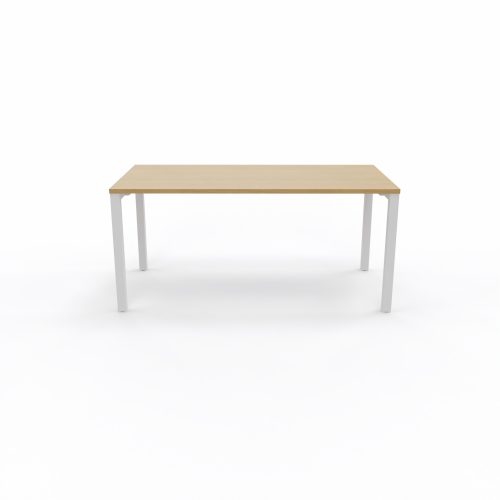 Bureau rectangle Arial L. 160 cm x P 80 cm EP25mm mélamine chêne clair pied carré arche fixe métal lisse blanc