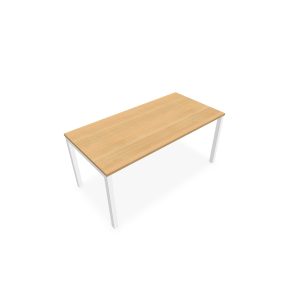 Bureau rectangle Arial L. 160 cm x P 80 cm EP25mm mélamine chêne clair pied carré arche fixe métal lisse blanc