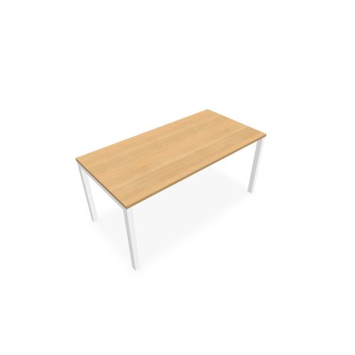 Bureau rectangle Arial L. 160 cm x P 80 cm EP25mm mélamine chêne clair pied carré arche fixe métal lisse blanc
