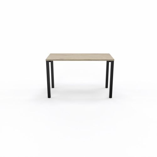 Table rectangulaire Arial L. 120 cm x P. 60 cm x H. 73,5 cm plateau nu mélamine chêne Brunswick piètement arche carrée fixe métal lisse noir