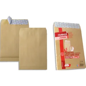 GPV Paquet de 5 pochettes kraft armé 130g 24 à 3 soufflets de 3cm 6722