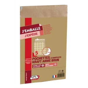 GPV Paquet de 5 pochettes kraft armé 130g C4 à 3 soufflets de 3cm 6721