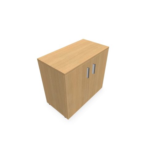 Armoire mélamine Armand 1 tablette H. 73,5 x L. 80 x P. 43,2 cm corps et top finition mélamine chêne clair avec 2 portes soft-closing mélamine chêne clair - poignées métal gris aluminium