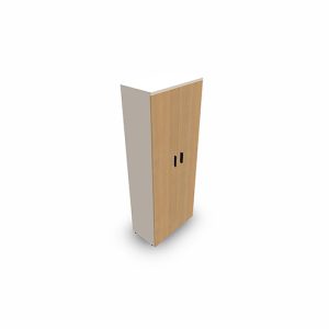 Armoire mélamine Armand 4 tablettes H. 202,1 x L. 80 x P. 43,2 cm corps et top finition mélamine chêne clair avec 2 portes soft-closing mélamine chêne clair - poignées métal lisse noir