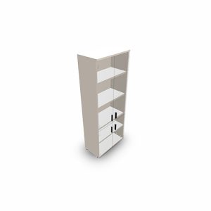 Armoire mélamine Armand 4 tablettes H. 202,1 x L. 80 x P. 43,2 cm corps et top finition mélamine noyer brun avec 4 portes verre émaillé blanc - poignées métal gris aluminium