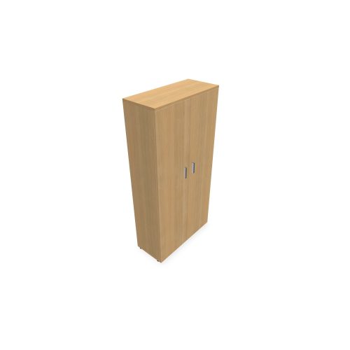 Armoire mélamine Armand 4 tablettes H. 202,1 x L. 100 x P. 43,2 cm corps et top finition mélamine chêne clair avec 2 portes soft-closing mélamine chêne clair - poignées métal gris aluminium