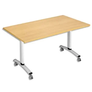 Table mobile à plateau basculant rectangulaire hêtre aluminium - Dim. : L160 x H74 x P80 cm