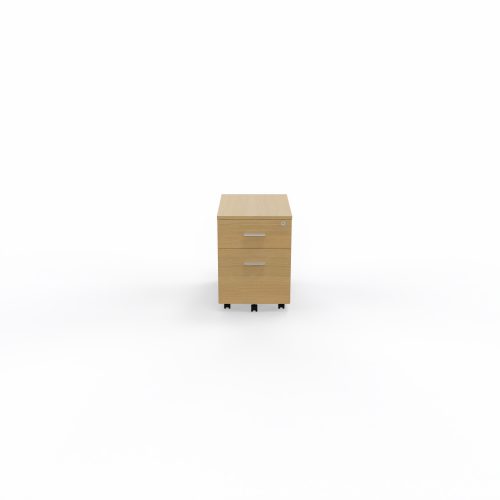 Caisson mobile Mélina 2 tiroirs L. 42 x P. 55,5 x H. 58,7 cm mélamine chêne clair  - poignées métal gris aluminium