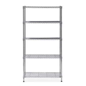 ALBA Etagère Mobi en fil métal chromé taille M, 5 tablettes, charge max 350Kg - Dim L90 x H200 x P35 cm