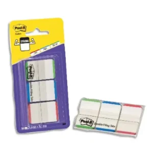 POST-IT Blister de 3 x 22 marque-pages rigides 25x44 mm, transparent liseret Orange/Rose/vert