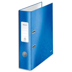 LEITZ Classeur à levier WOW 180°, A4, 8 cm, carton pelliculé, coloris Bleu