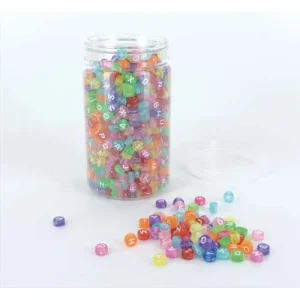 O COLOR Bocal de 1200 perles alphabet transparentes couleurs assorties, diamètre 7 mm