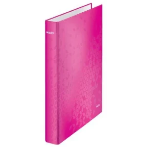 LEITZ Classeur 4 anneaux WOW en carton pelliculé. Dos 4 cm - Ø25 mm, format A4+. Coloris Rose