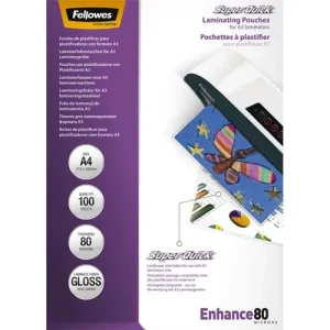 FELLOWES Pack de 100 pochettes SuperQuick A4 80 microns 5440001