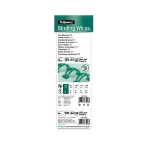FELLOWES Boîte de 100 peignes anneaux métal 34 boucles 6.4 mm Noir 53218