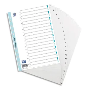 OXFORD Intercalaire alphabetique 20 positions en polypropylène 15/100e. Format A4. Coloris Blanc