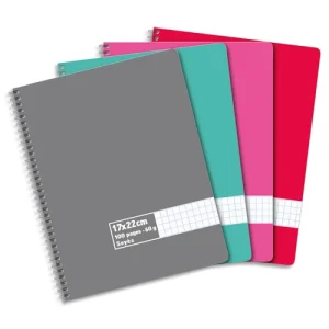 Cahier spirale 17x22cm 100 pages 60g grands carreaux Seyès. Couverture carte assortie
