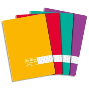 Cahier piqûre 21x29,7cm 96 pages grands carreaux Séyès 70g. Couverture carte assortie