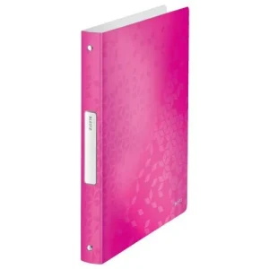 LEITZ Classeur 4 anneaux Ø25 WOW en polypropylène. Dos 3 cm. Coloris Rose