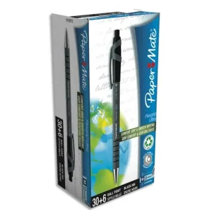 PAPERMATE Pack de 30+6 Stylo à bille pointe moyenne rétractable corps caoutchouc FLEXGRIP Noir