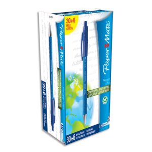 PAPERMATE Pack de 30+6 Stylo à bille pointe moyenne rétractable corps caoutchouc FLEXGRIP Bleu