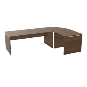 Ensemble Moka composé d'une table de bureau rectangulaire Moka L. 180 x P. 80 cm décor noyer brun, d'un angle 90° et d'une table retour L. 80 x P. 80 cm