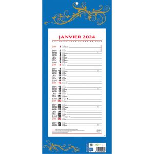 CBG Plaque et éphéméride mensuel 411, 19x42cm, 1 œillet, bleu