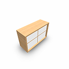 Armoire rangements déco Kara mélamine chêne clair 1 tablette H. 78,2 x L. 120 x P. 46 cm - finition façade et dos mélamine blanc neige - 4 portes battantes en mélamine blanc neige