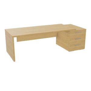 Table rectangulaire Kara sur caisson porteur 3 tiroirs L. 240 cm x 90. cm mélamine chêne clair piètement panneau mélamine chêne clair + voile de fond