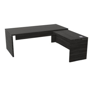 Table rectangulaire Kara L. 200 cm x 200. cm mélamine chêne café avec retour aligné piètement panneau mélamine chêne café + voile de fond