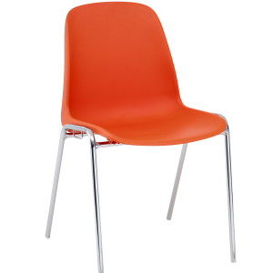 Chaise Coque Beta Orange sans accroche, piètement en acier chromé, empilable 40 x 40 cm, hauteur 81cm