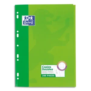 OXFORD Etui 200 copies doubles 90g perforées Blanches grand format A4 grands carreaux Séyès